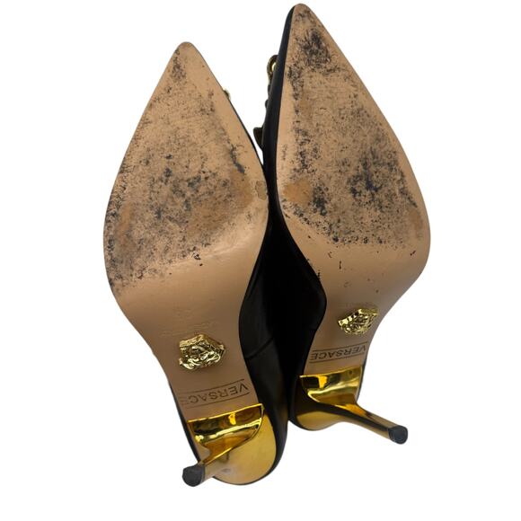 Versace Leather La Medusa Embellished Pointed Toe Pumps Heels Black Size 36 - Picture 4 of 10